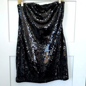 ALYN PAIGE Black Sequined Tube Dress - Med